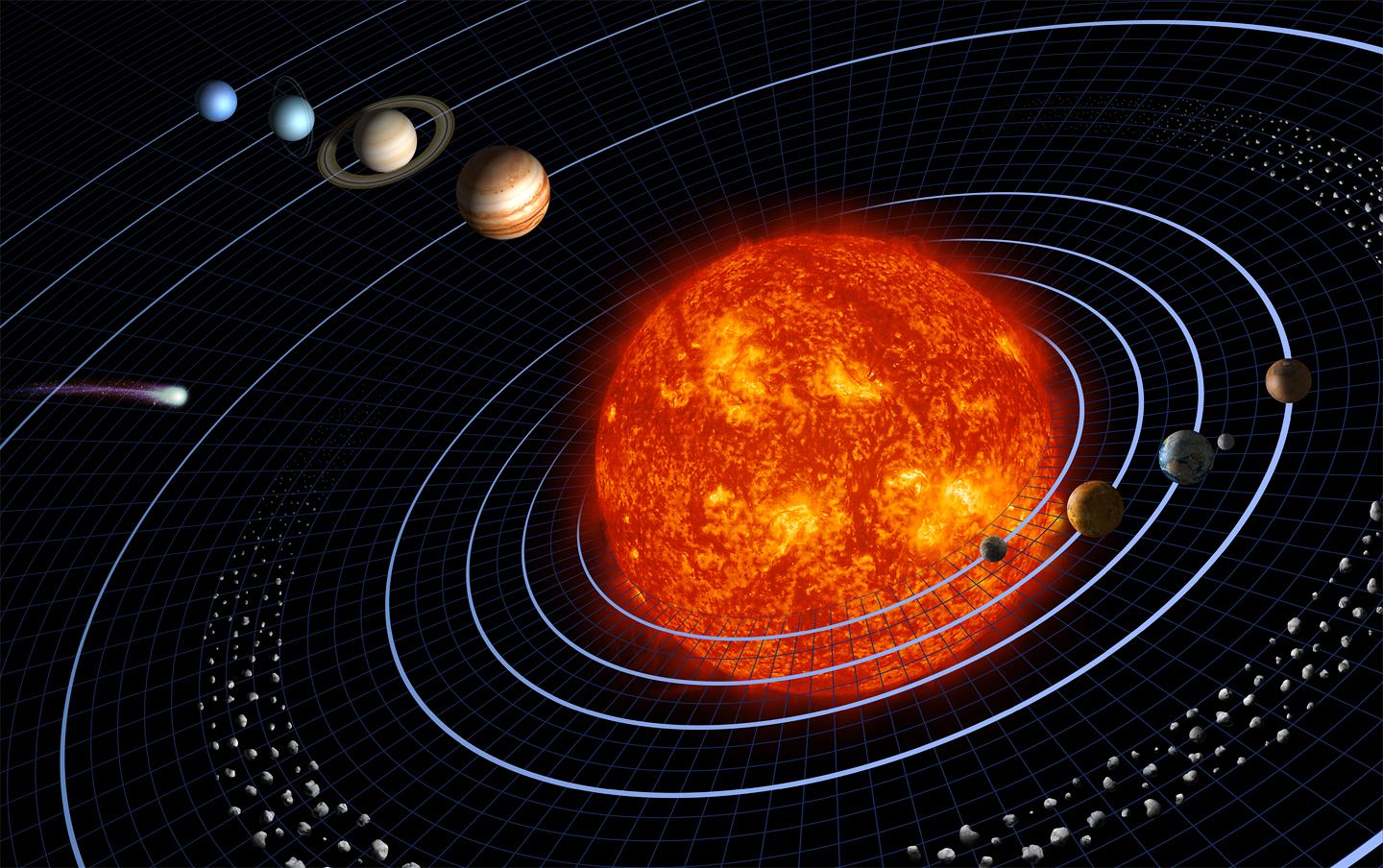 Montaje de los planetas del sistema solar, símbolo de los planetas en astrología